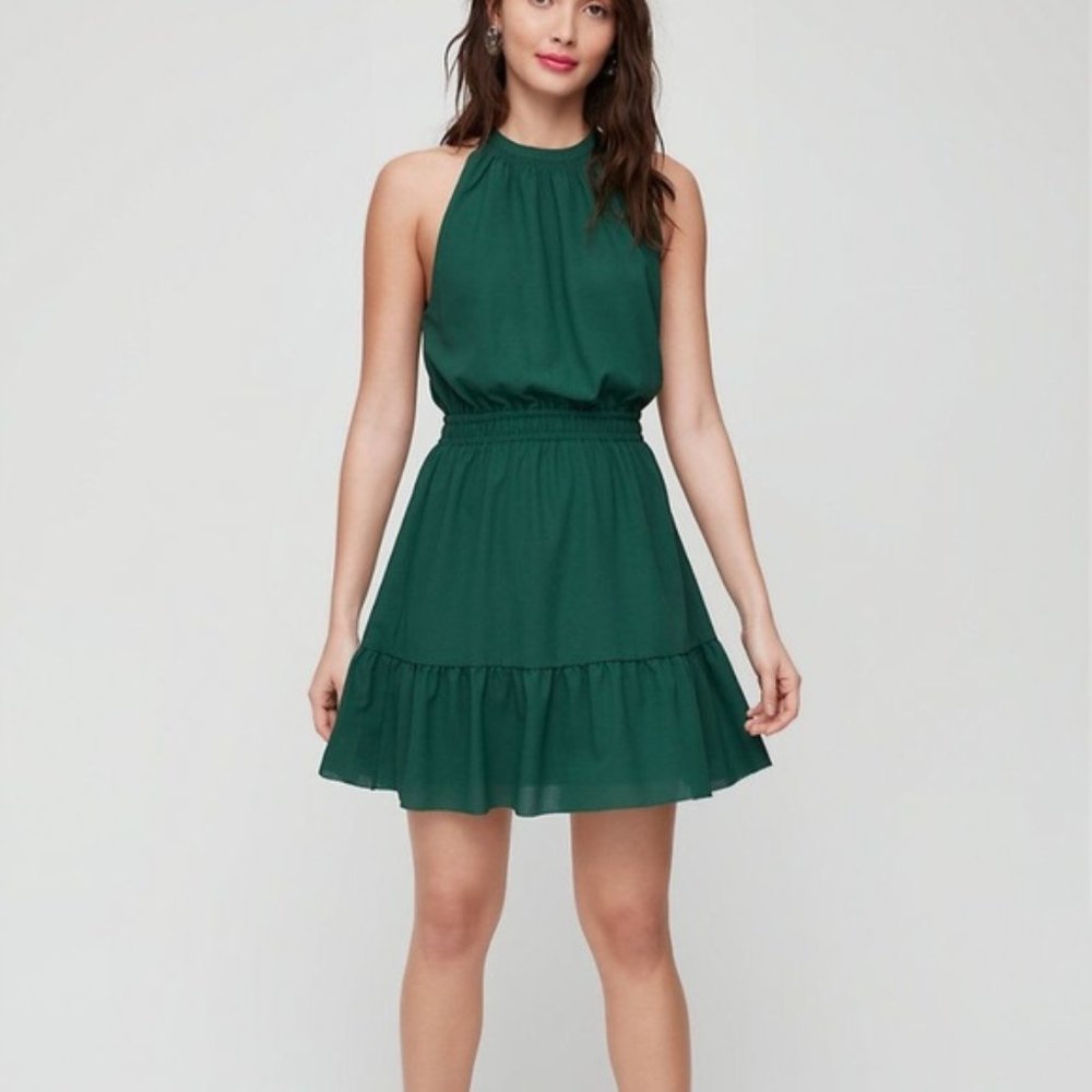 Aritzia Wilfred Effet Halter Mini Dress Forest Green Size Small